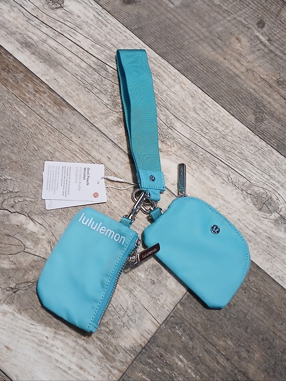 Lululemon Aqua Wristlet Keychain Pouch Set